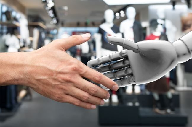 Human hand shaking robot hand